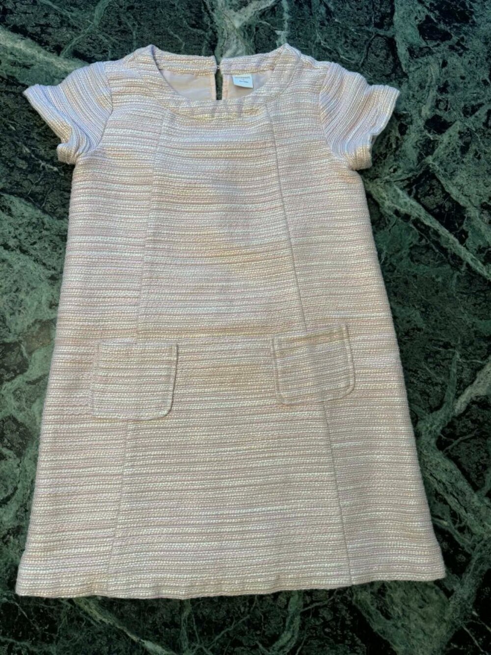 Girls Pink Tweed Shift Dress Size 8 Tuckernuck Coastal Grandmillennial EUC